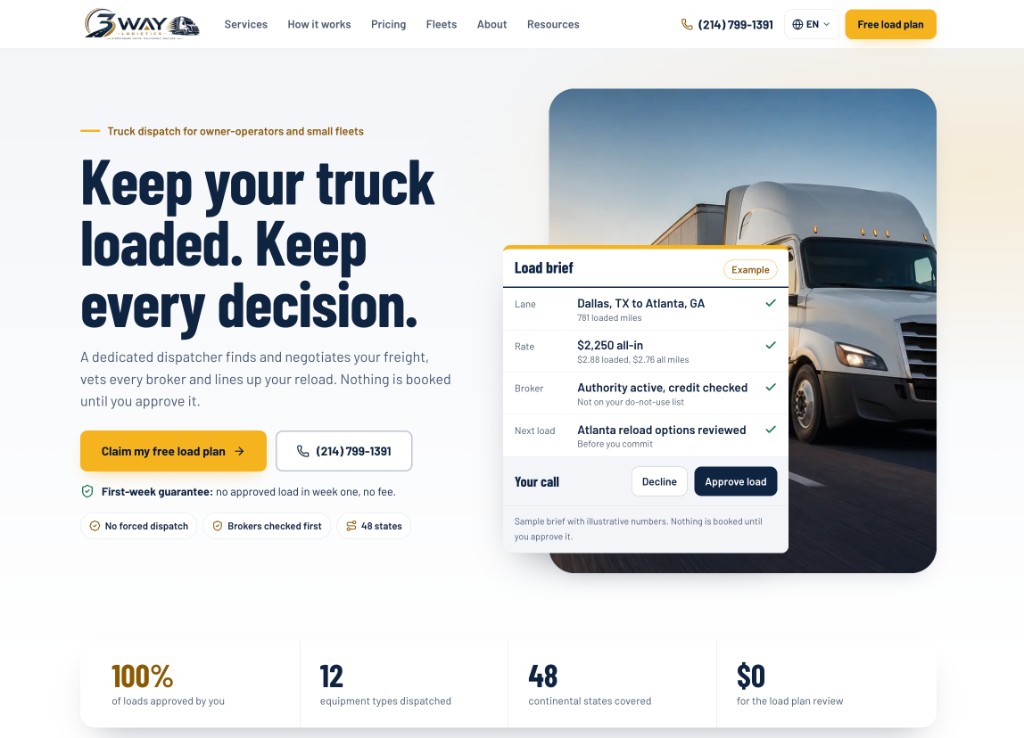 3 Way Logistics — truck dispatching for owner-operators and fleets